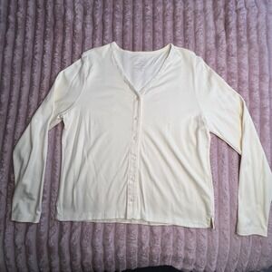 LL Bean Womens Size Large Butter Yellow Button-Down Cardigan Sweater Embellished